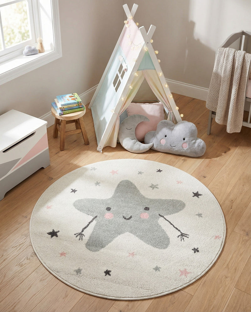 Wonder Tykes Collection Area Rug -  Spiral Round Ivory  lifestyle 5
