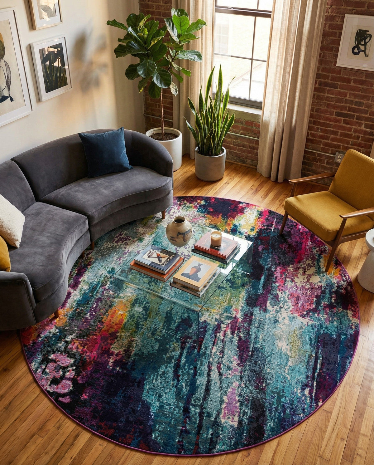 Chromatic Oasis Collection Area Rug -  Oasis Round Multi  lifestyle 92