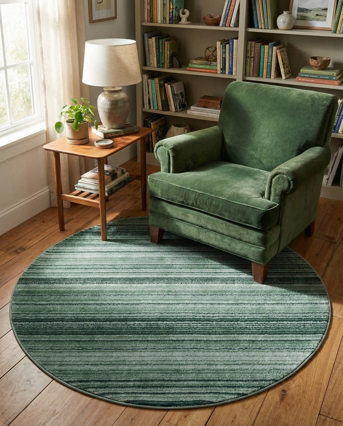 Jewel Oasis Collection Area Rug - Sapphire (Green) Round Green  lifestyle 131