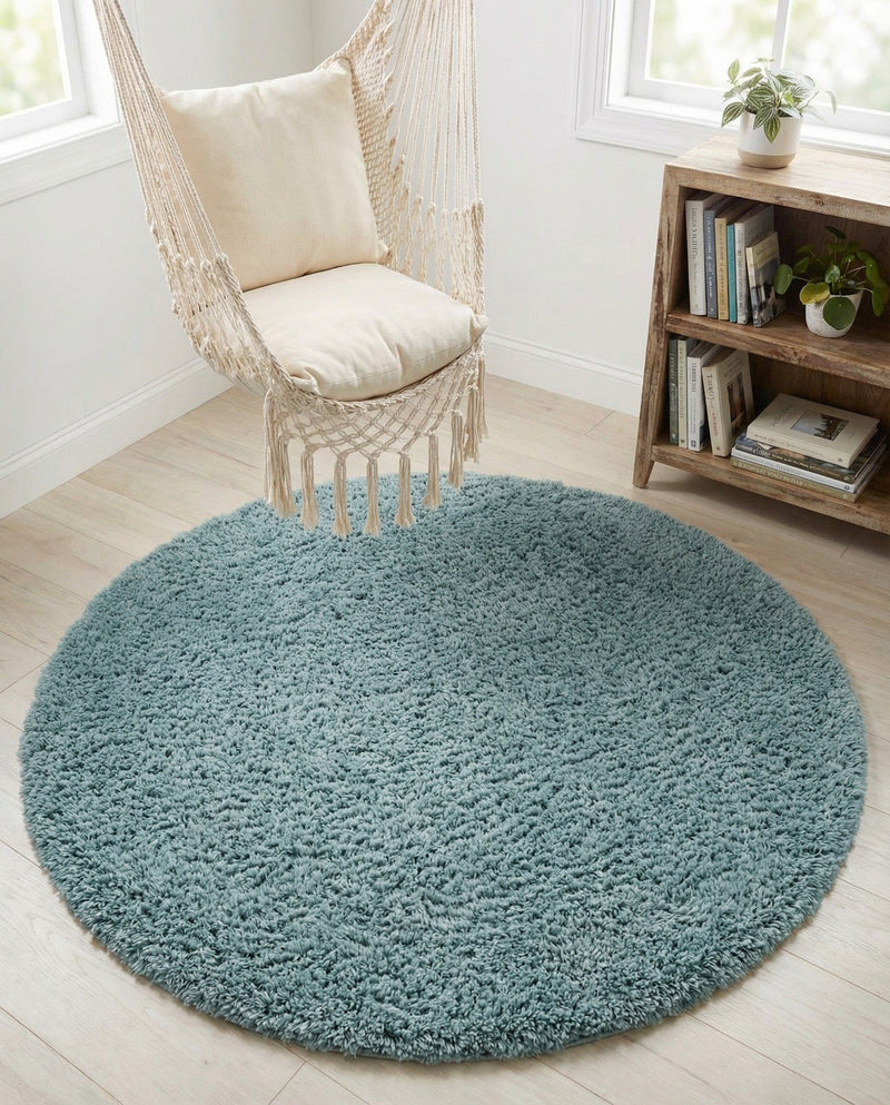 Eternal Plush Oasis Collection Area Rug -  Tranquility (Slate Blue) Round Slate Blue  lifestyle 61