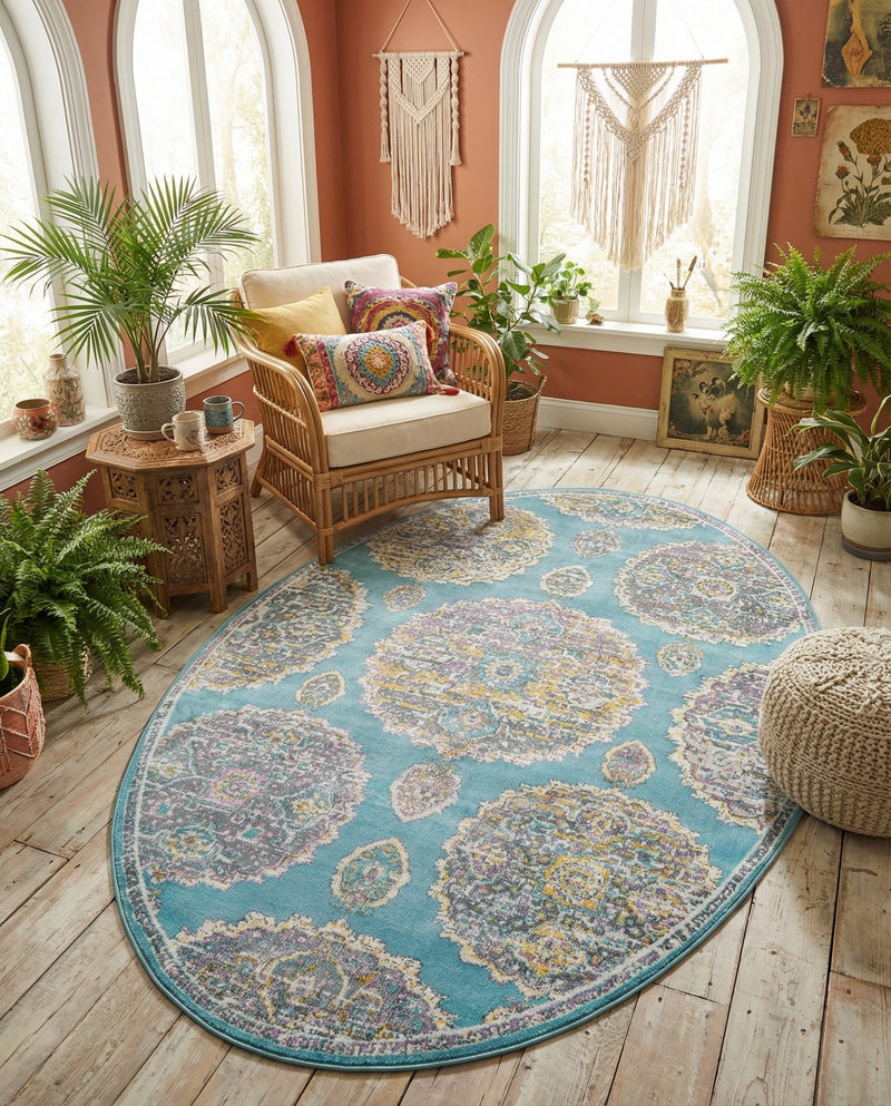 Arcadia Rugs Collection Area Rug -  Atlantis (Blue) Oval Blue  lifestyle 77