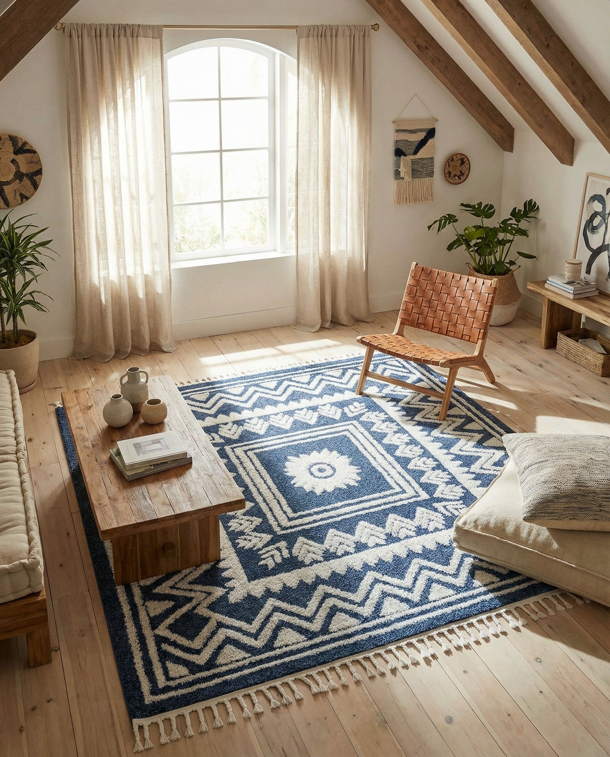 Sahara Chic Collection Area Rug -  Tangier Square Blue  lifestyle 136