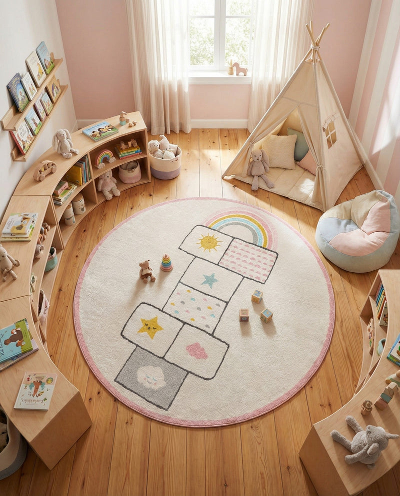 Wonder Tykes Collection Area Rug -  Swirl Round Ivory  lifestyle 43