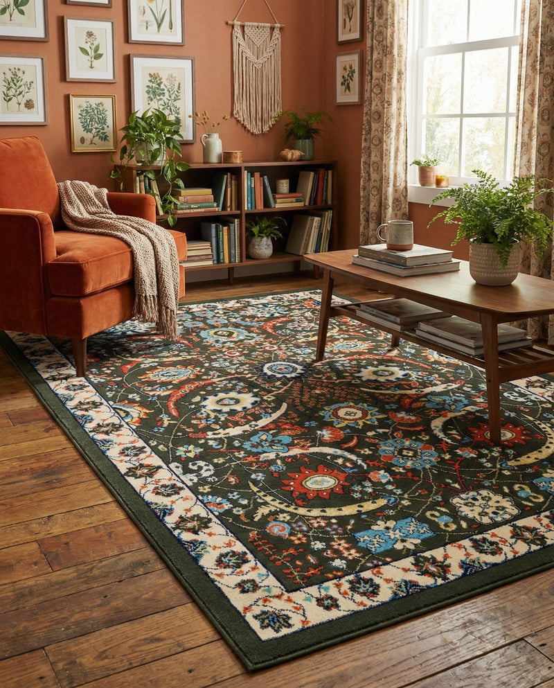 Tabriz Tapestry Collection Area Rug - Sahand (Green) Rectangle Green  lifestyle 25