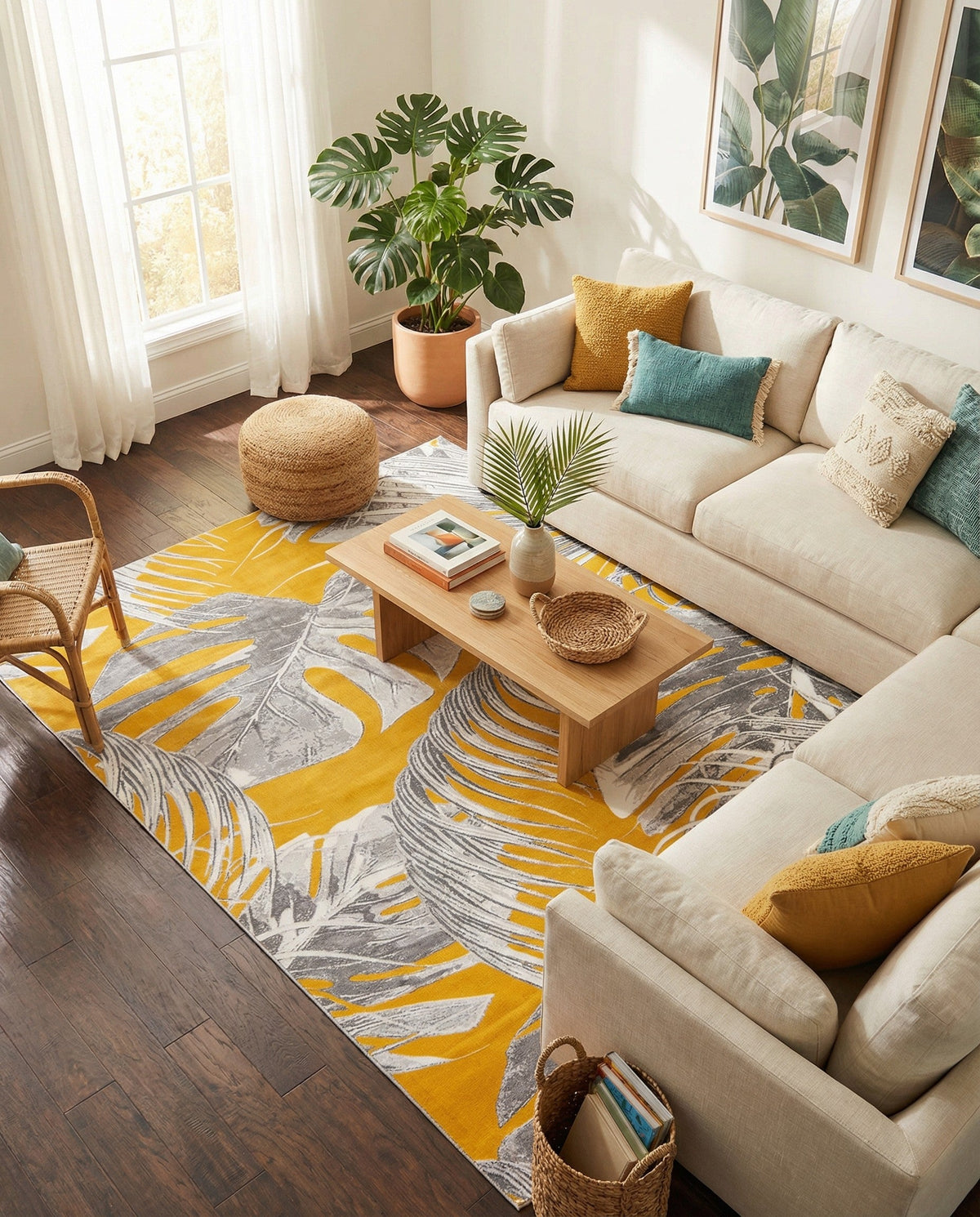 Meadow Breeze Collection Area Rug -  Clover Rectangle Yellow  lifestyle 52