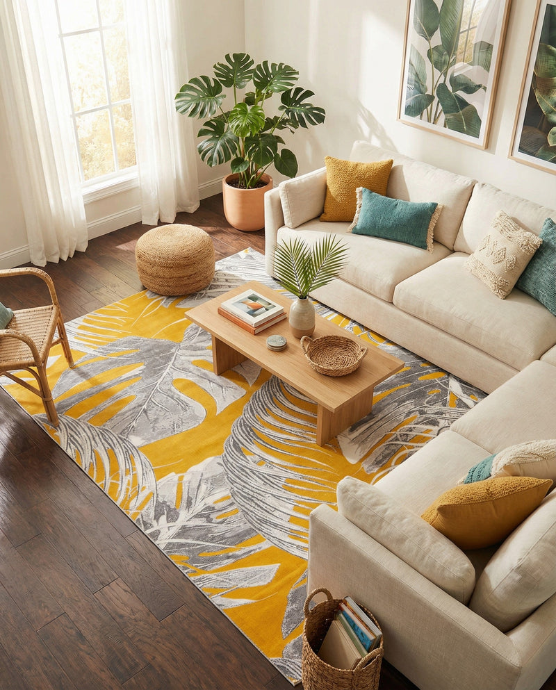 Meadow Breeze Collection Area Rug -  Clover Rectangle Yellow  lifestyle 52