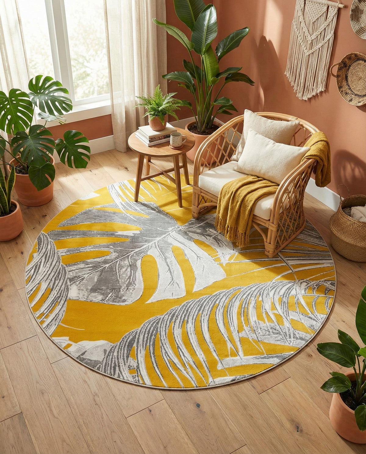 Meadow Breeze Collection Area Rug -  Clover Round Yellow  lifestyle 162