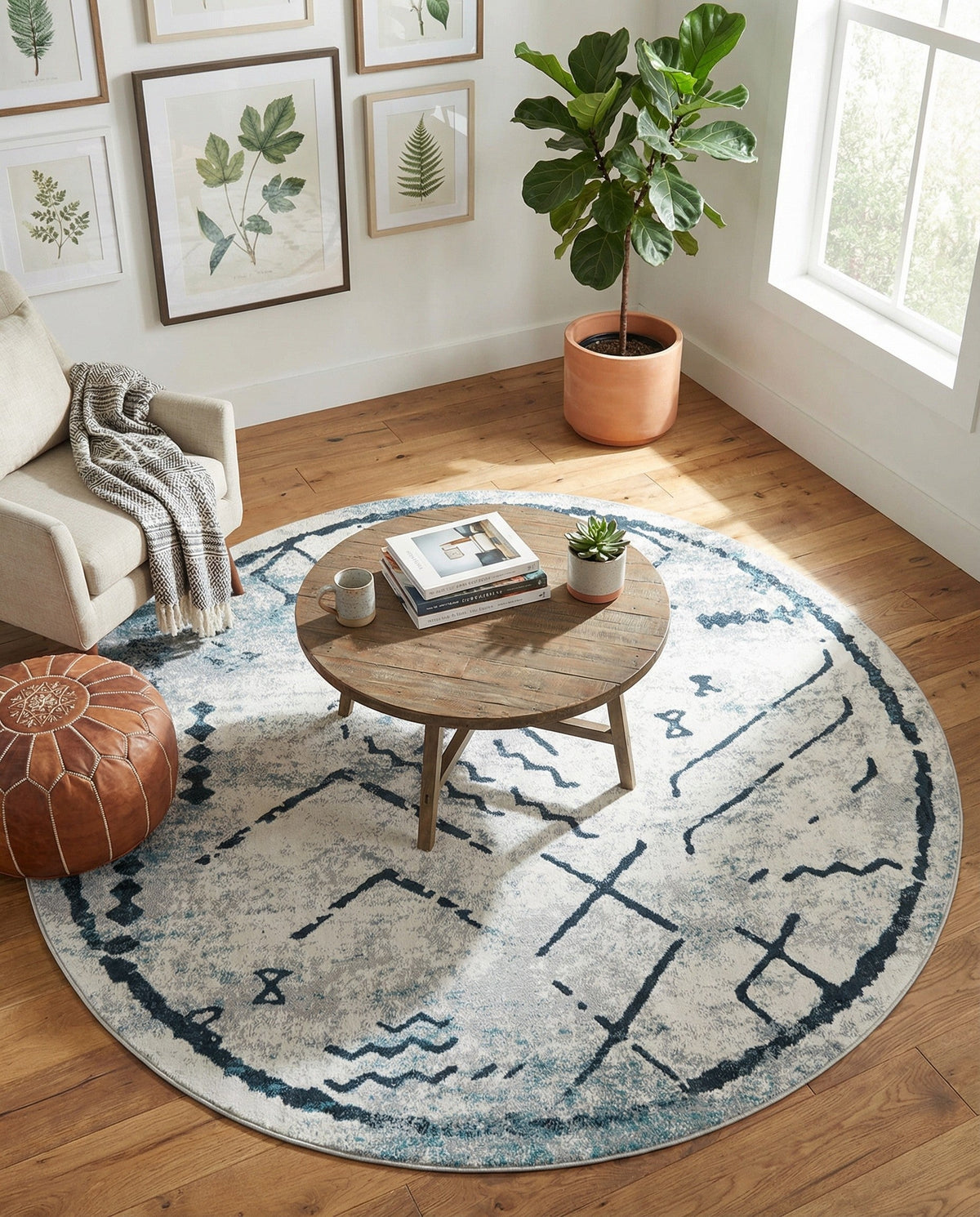 Aegean Elegance Washables Collection Area Rug - Santorini Round Ivory Gray  lifestyle 77