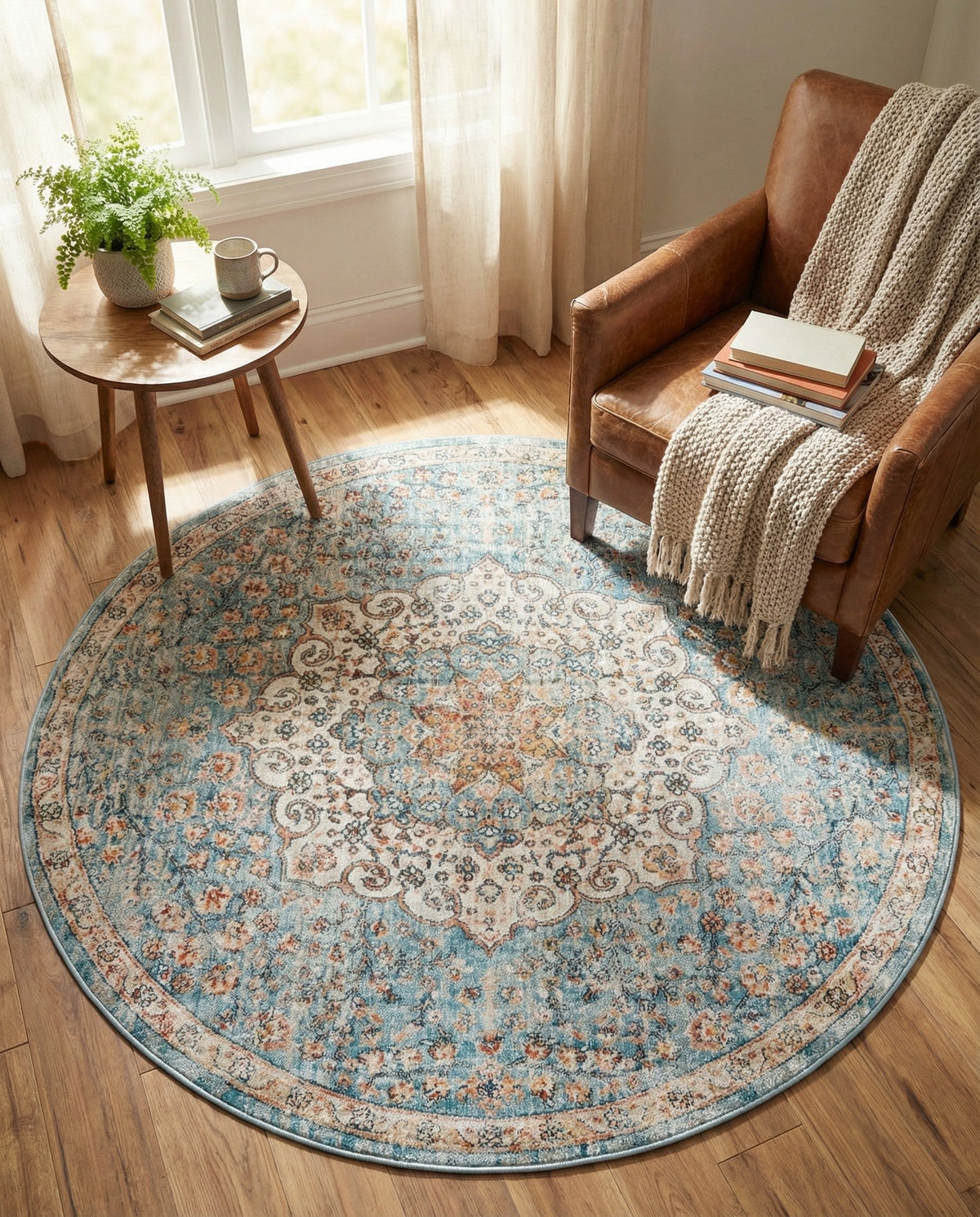 Coastal Haven Collection Area Rug - Seabreeze (Blue) Round Blue  lifestyle 92