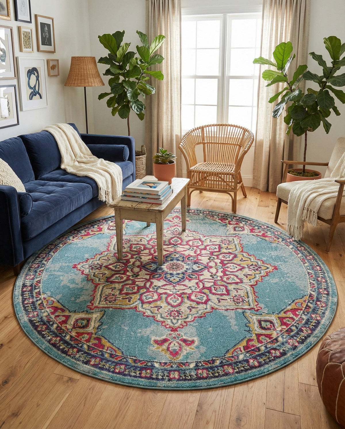 Chateau Elegance Collection Area Rug -  Riviera Round Light Blue  lifestyle 127