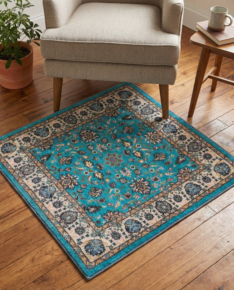 Casablanca Tapestry Collection Area Rug -  Marrakech (Arctic Aqua Blue) Square Arctic Aqua Blue  lifestyle 28