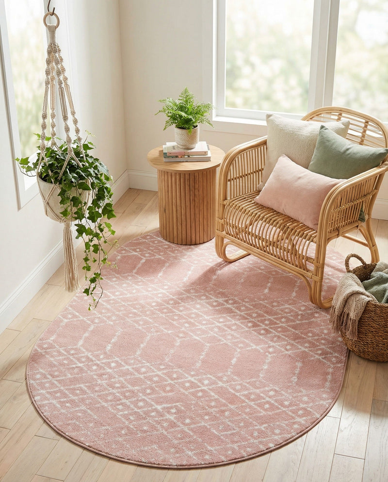 Marrakesh Lattice Collection Area Rug - Casablanca (Rose Pink) Oval Rose Pink  lifestyle 45
