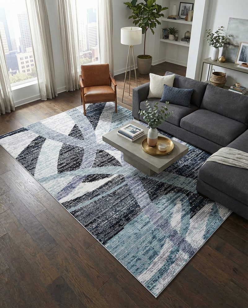 Santa Fe Trails Collection Area Rug -  Navajo Rectangle Gray and Ivory  lifestyle 5