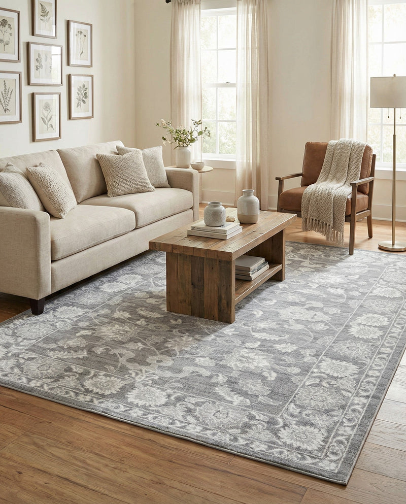 Charleston Elegance Collection Area Rug -  Seaport (Gray) Rectangle Gray  lifestyle 12