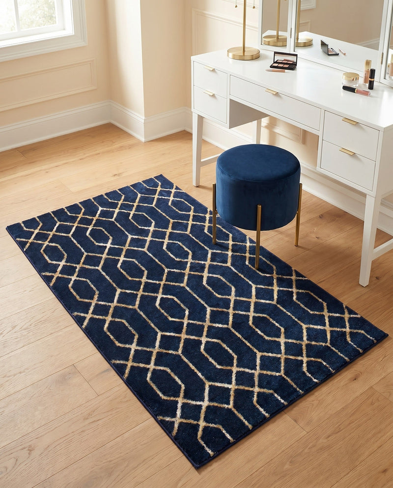 Hollywood Luxe Collection Area Rug - Sunset (Navy Blue Gold) Rectangle Navy Blue Gold  lifestyle 16