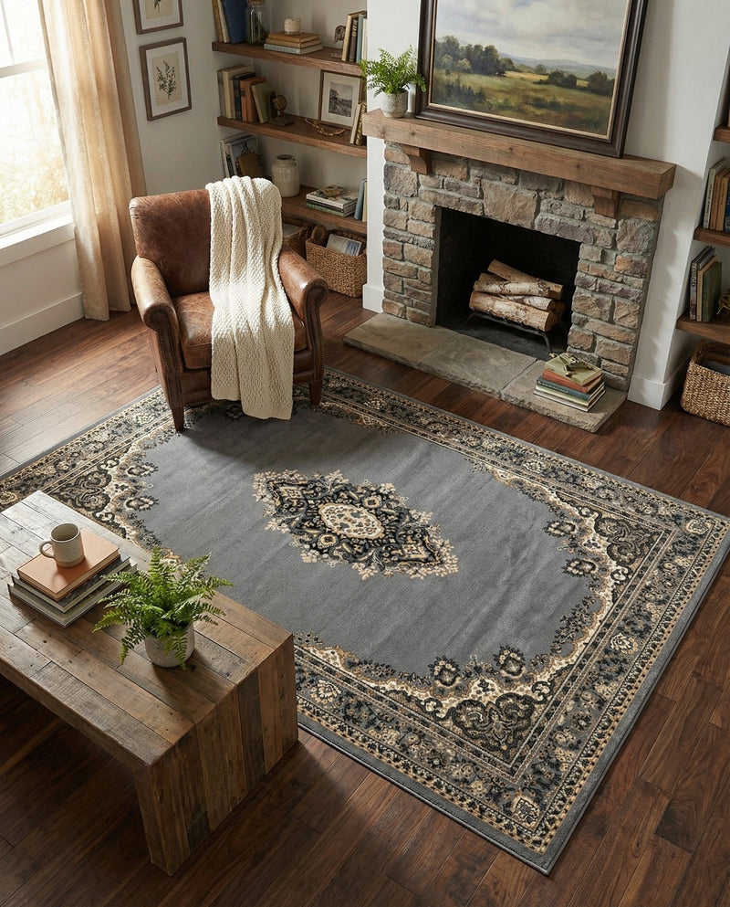 Tabriz Tapestry Collection Area Rug - Azerbaijan (Gray) Rectangle Gray  lifestyle 17