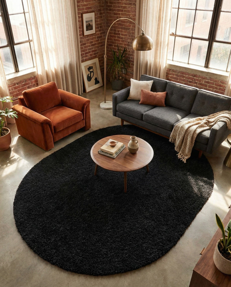 Plush Oasis Collection Area Rug - Serenity (Jet Black) Oval Jet Black  lifestyle 80