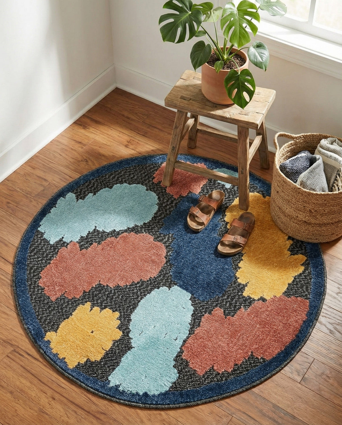Caribbean Terrace Collection Area Rug -  Nevis Round Black  lifestyle 94