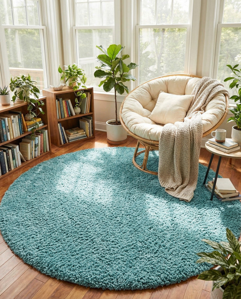 Alpine Plush Collection Area Rug -  Cortina (Aqua) Round Aqua  lifestyle 78