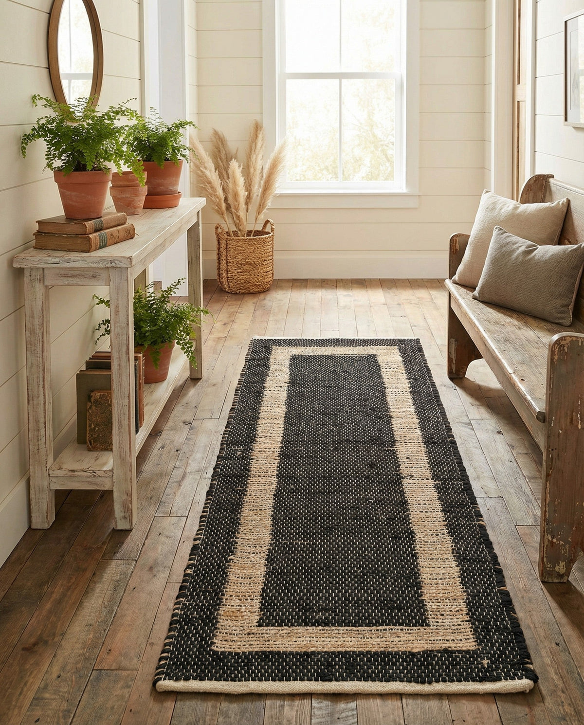 Osian Looms Collection Area Rug - Durham Runner Black  lifestyle 173