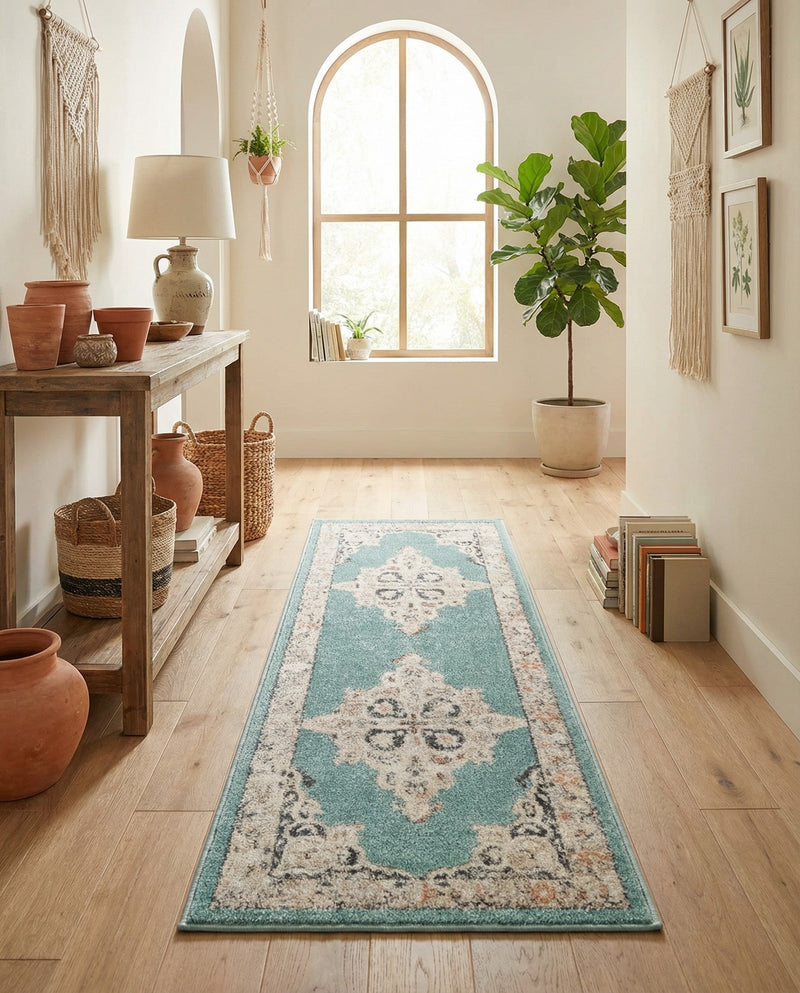 Beverly Grove Collection Area Rug -  Fairfax (Aqua) Runner Aqua  lifestyle 79