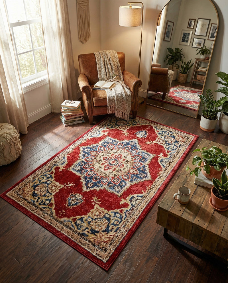 Eden Oasis Collection Area Rug -  Tranquility (Burgundy) Rectangle Burgundy  lifestyle 9