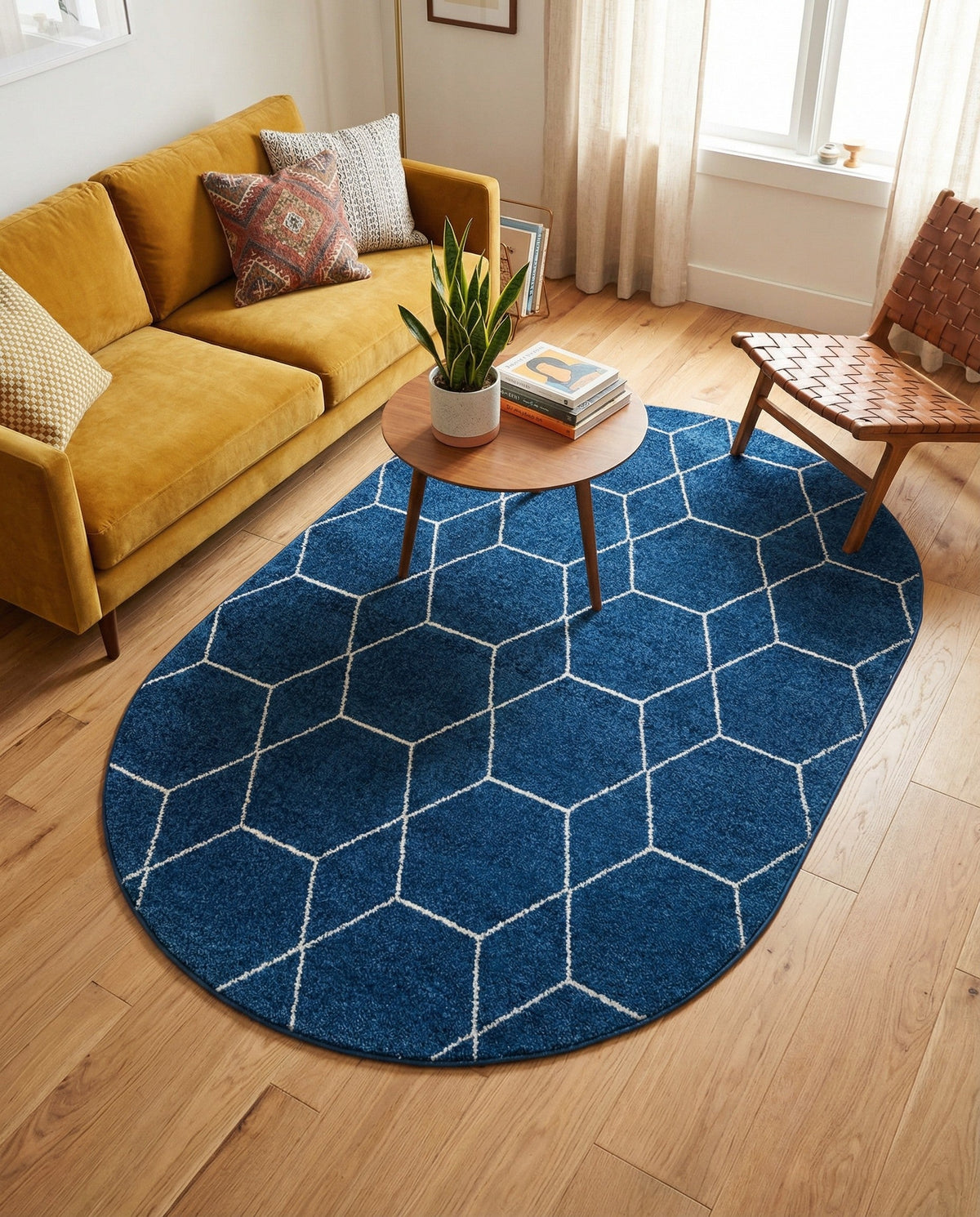 Trellis Mosaic Collection Area Rug - Arborville (Navy Blue) Oval Navy Blue  lifestyle 83