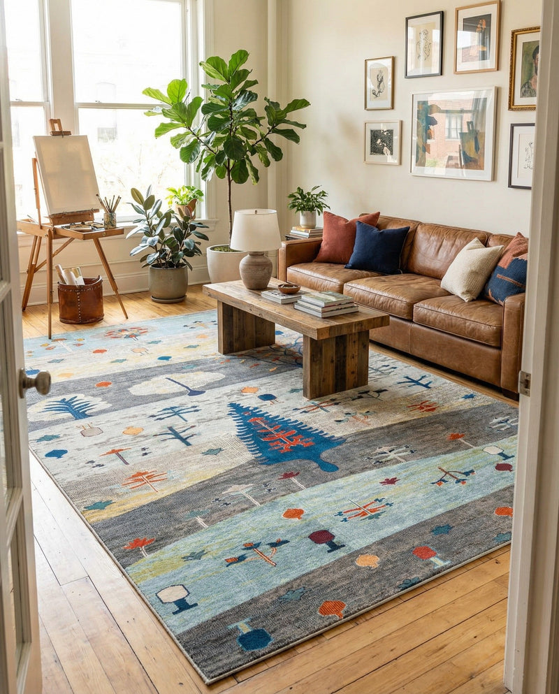 Colorburst Oasis Collection Area Rug -  Mosaic Rectangle Ivory Gray Blue  lifestyle 14
