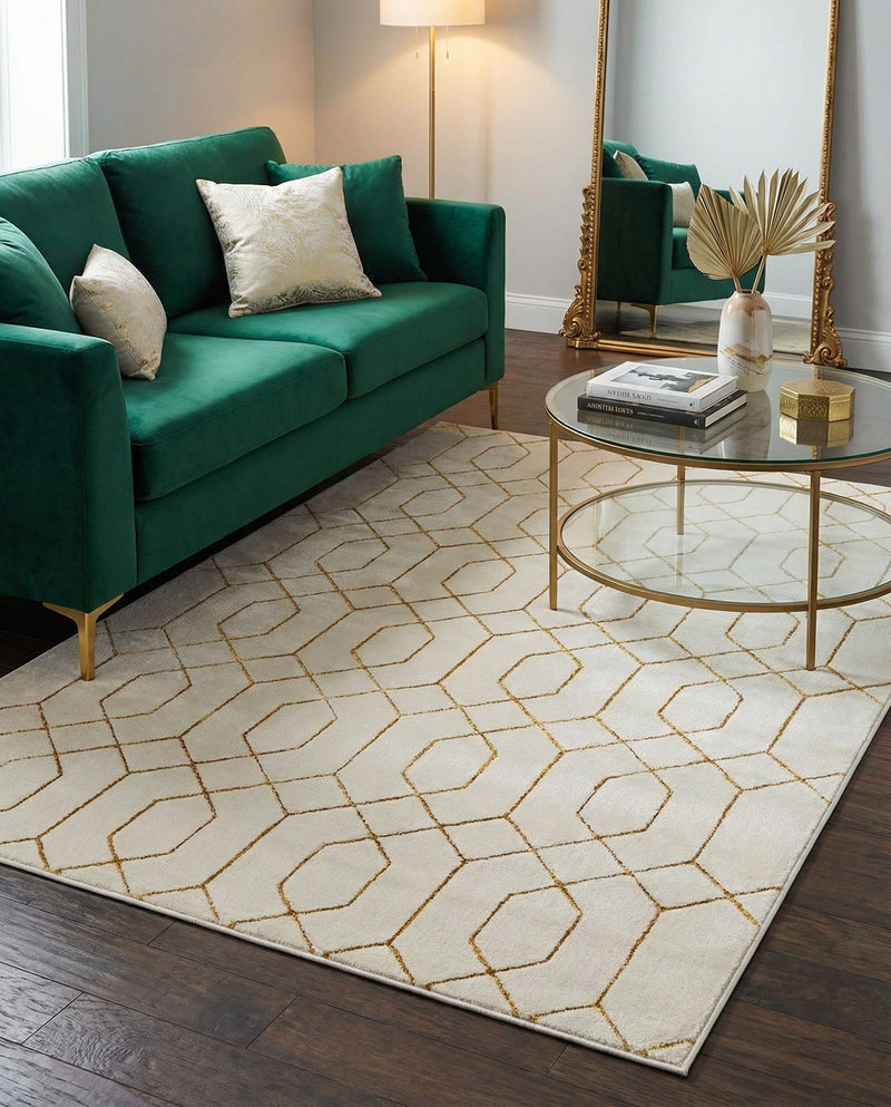 Hollywood Luxe Collection Area Rug - Sunset (White Gold) Rectangle White Gold  lifestyle 4