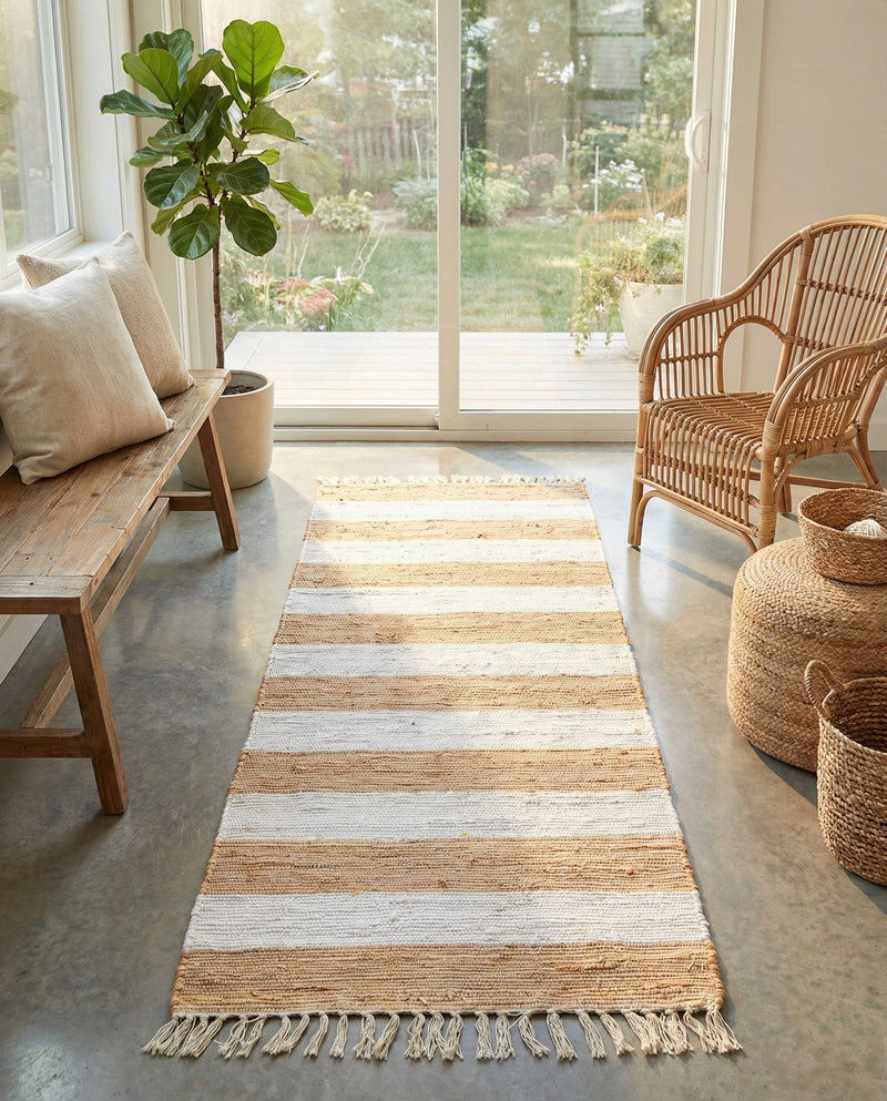 Tassel Trail Collection Area Rug - Pathway (Beige) Runner Beige  lifestyle 70