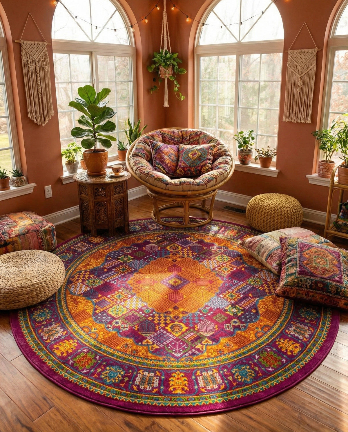 Caribbean Cove Collection Area Rug -  Mustique Round Fuchsia  lifestyle 132