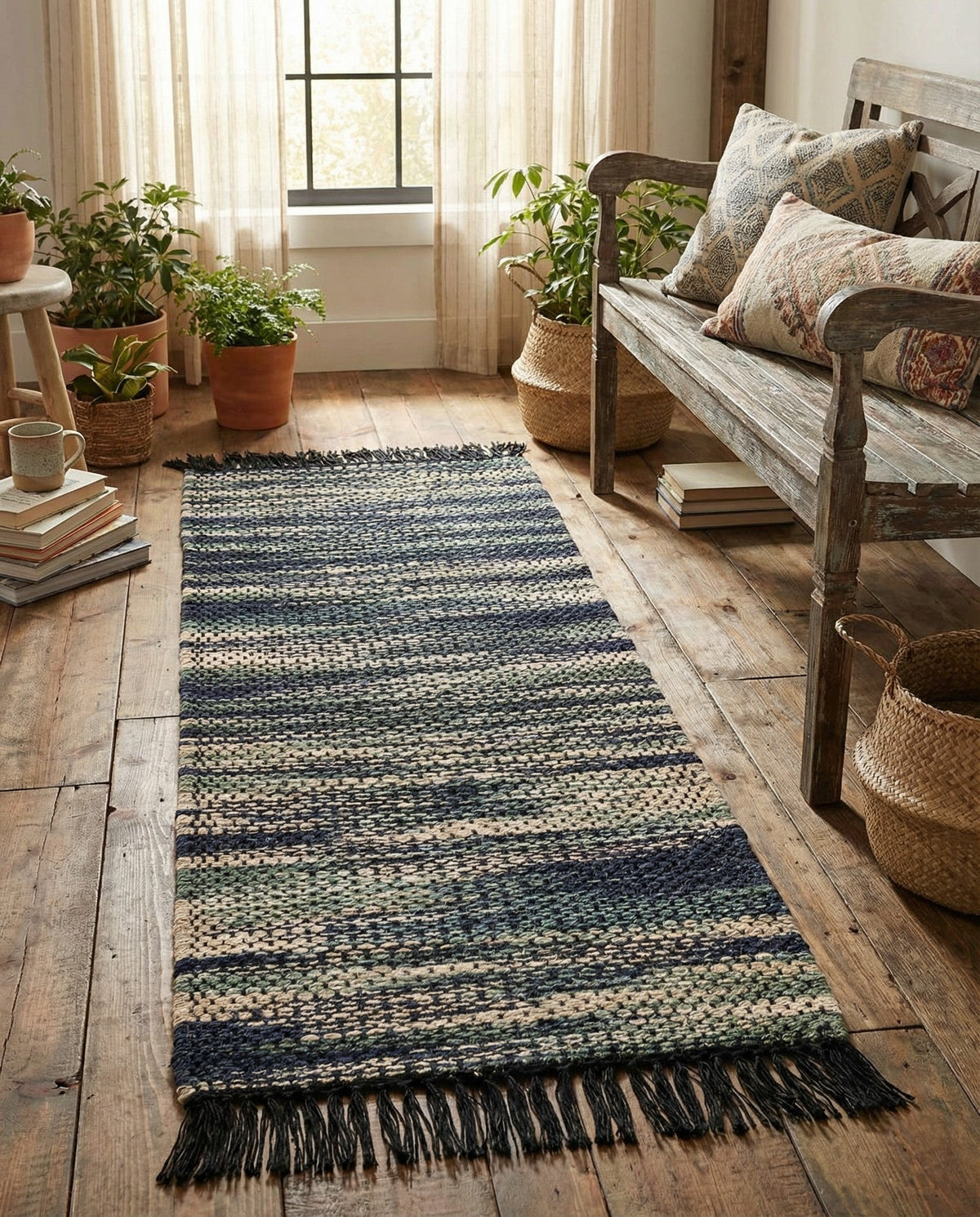 Savannah Jute Collection Area Rug - Nantucket Runner Green and Ivory  lifestyle 105