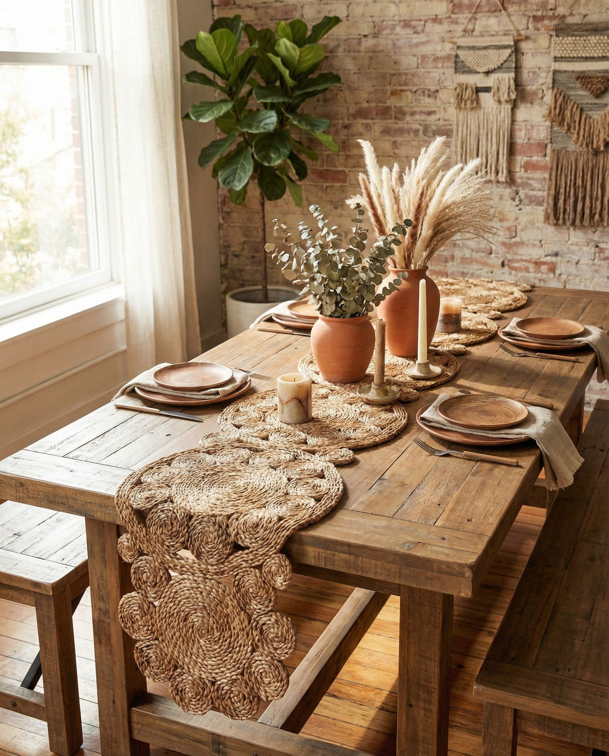 Woven Seaside Jute Collection Area Rug - Whittaker Table Runner Natural  lifestyle 80