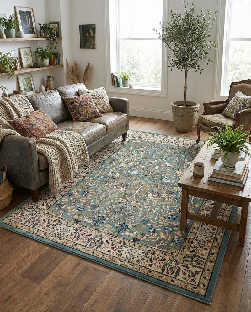 Persian Elegance Collection Area Rug -  Kerman (Blue) Rectangle Blue  lifestyle 34