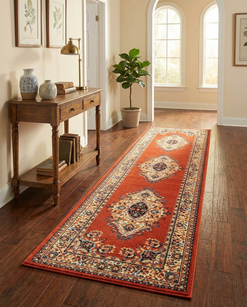 Tabriz Tapestry Collection Area Rug - Azerbaijan (Terracotta) Runner Terracotta  lifestyle 49