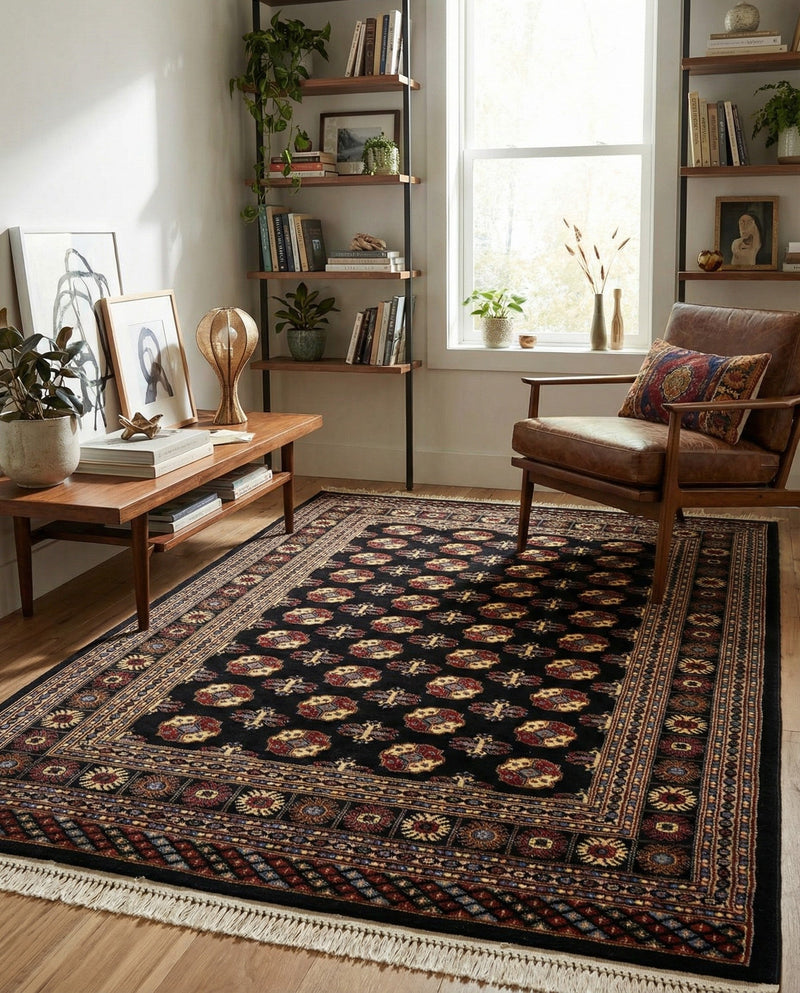 Samarkand Elegance Collection Area Rug -  Margilan (Black) Rectangle Black  lifestyle 28