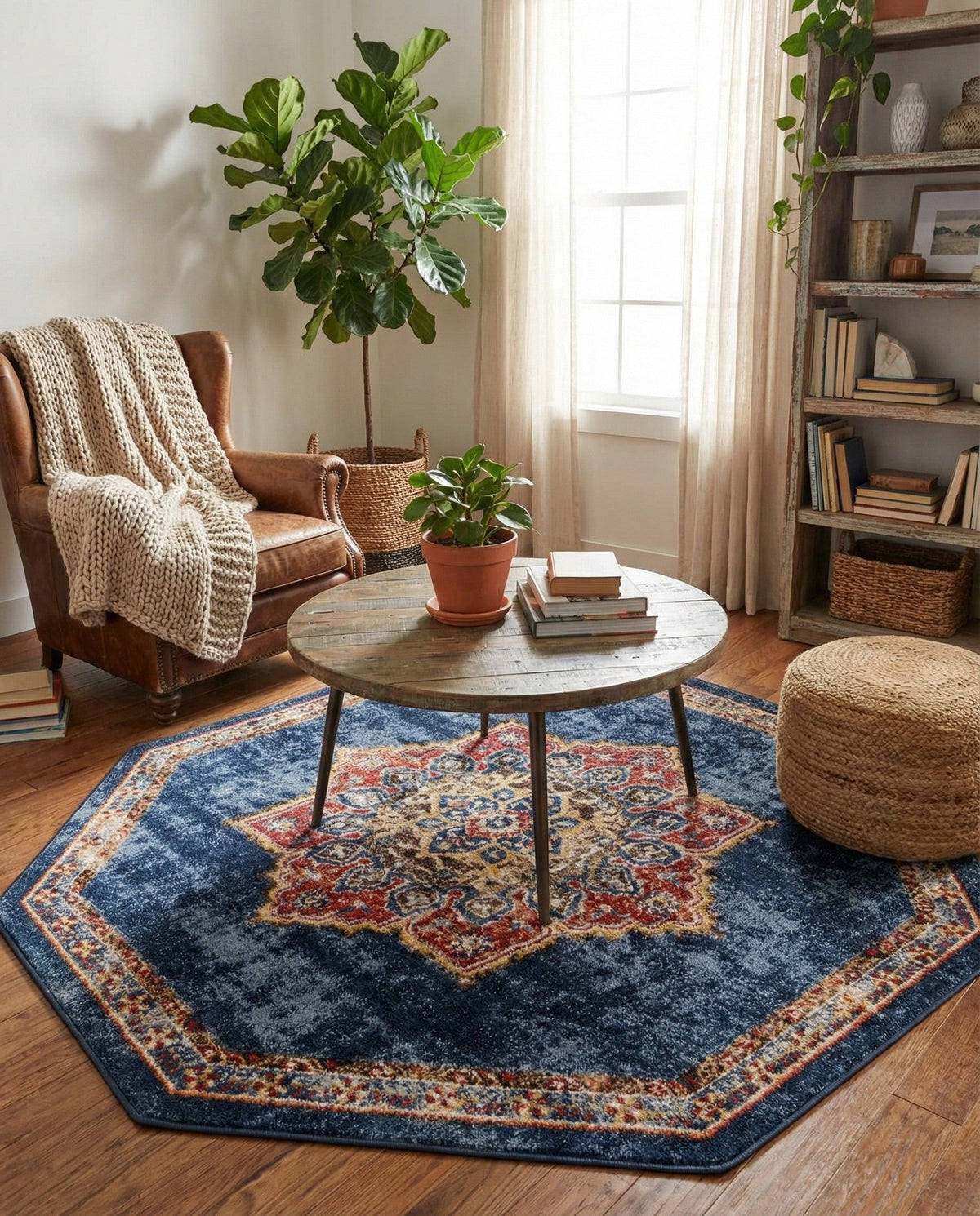 Eden Oasis Collection Area Rug -  Tranquility (Dark Blue) Octagon Dark Blue  lifestyle 93