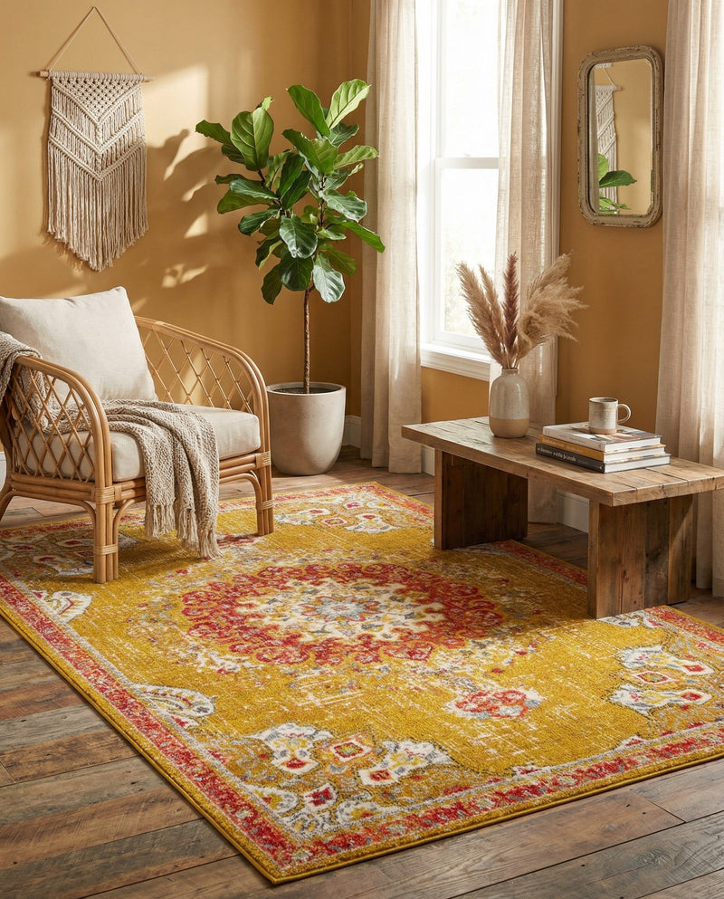 Brighton Terrace Collection Area Rug - Hove (Gold) Rectangle Gold  lifestyle 12