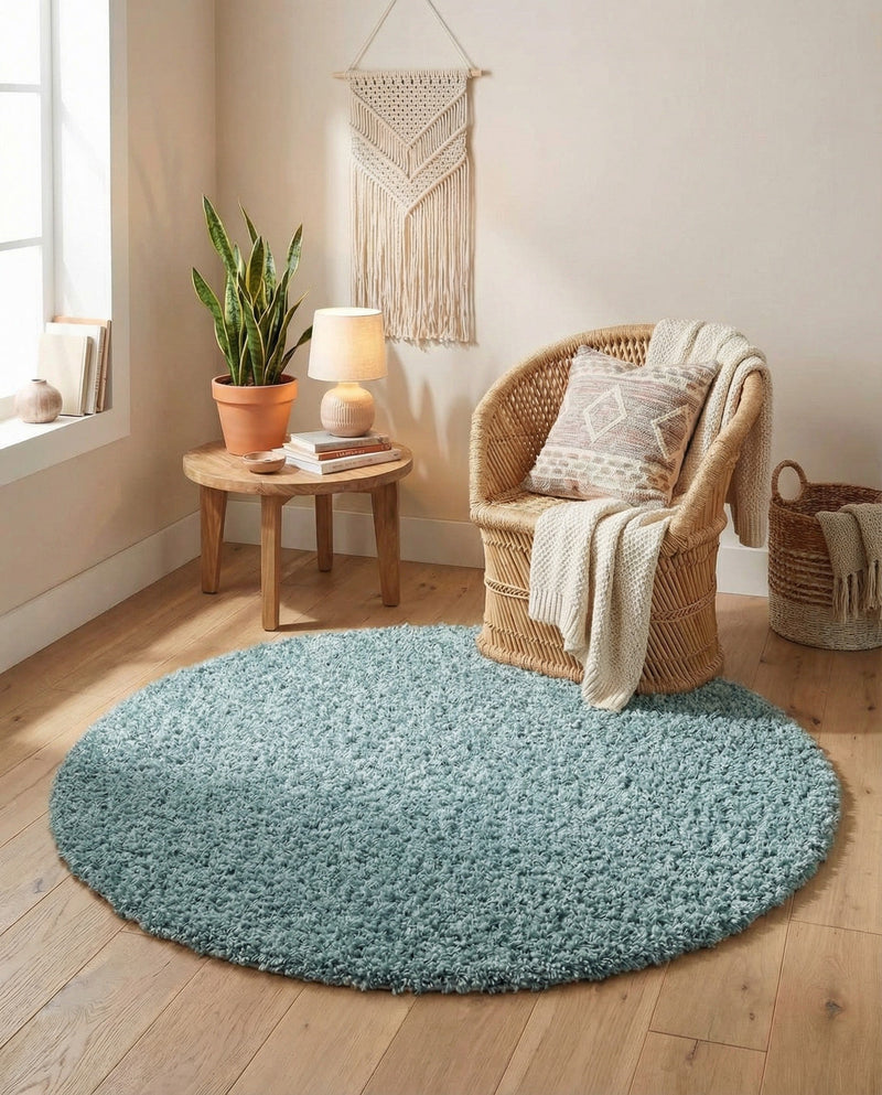 Plush Oasis Collection Area Rug - Serenity (Light Slate Blue) Round Light Slate Blue  lifestyle 49