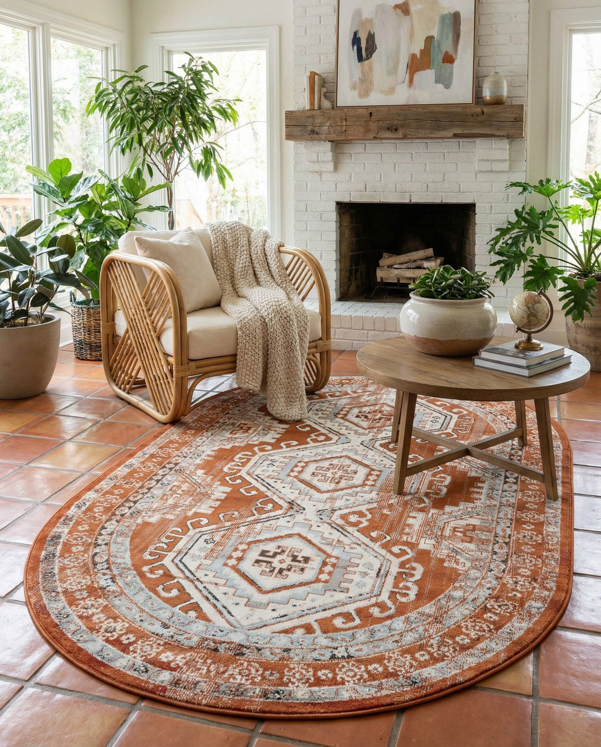 Savannah Elegance Collection Area Rug -  Tybee (Terracotta) Oval Terracotta  lifestyle 116