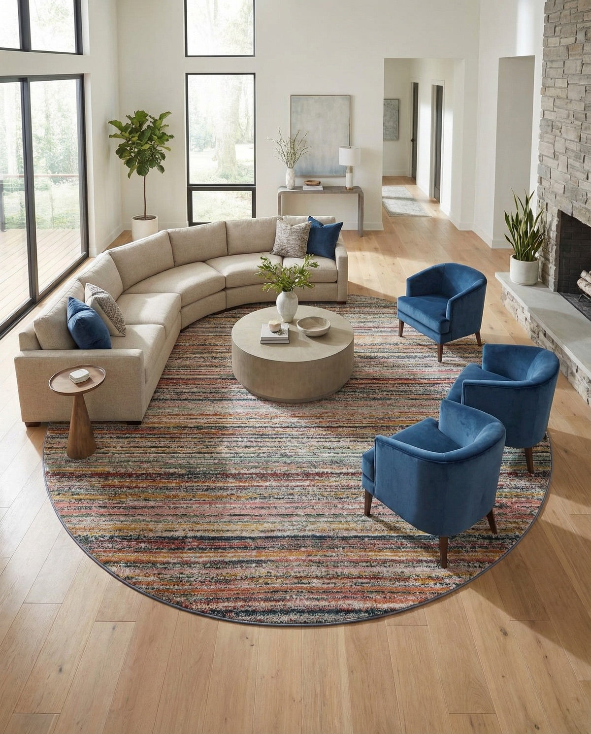 Jewel Oasis Collection Area Rug - Sapphire (Multi) Round Multi  lifestyle 58