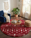 Berber Lattice Shag Collection Area Rug - Atlas (Burgundy Red) Round Burgundy Red  lifestyle 55