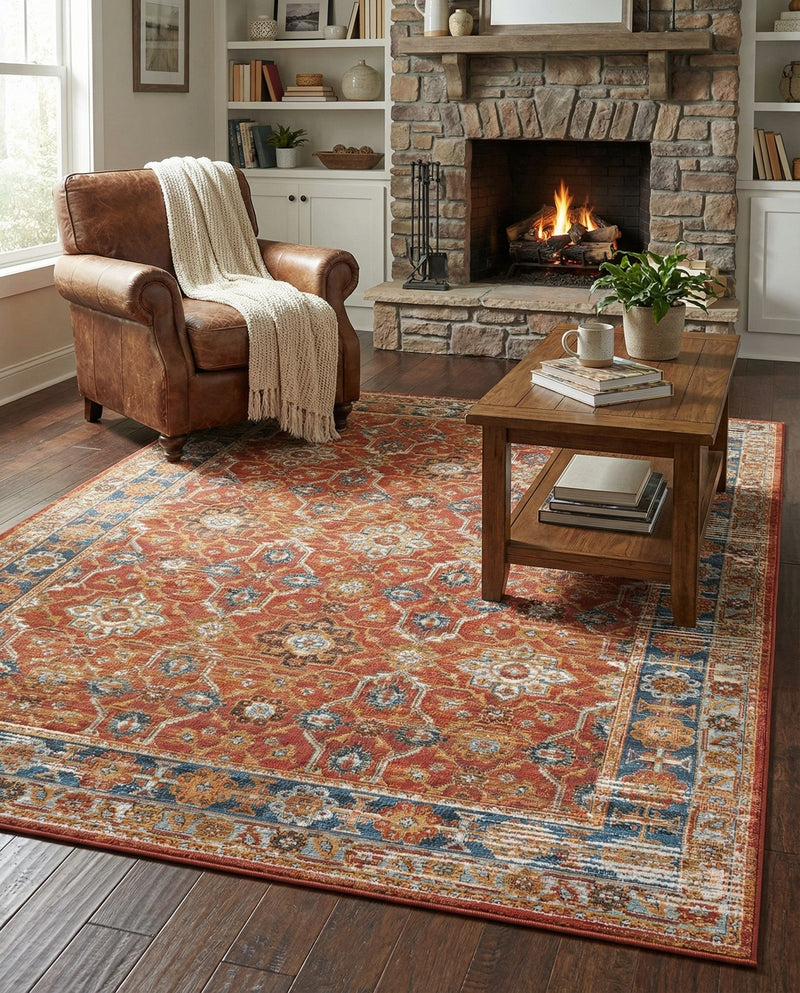 Patio Heritage Collection Area Rug -  Eden Rectangle Antique Red  lifestyle 28