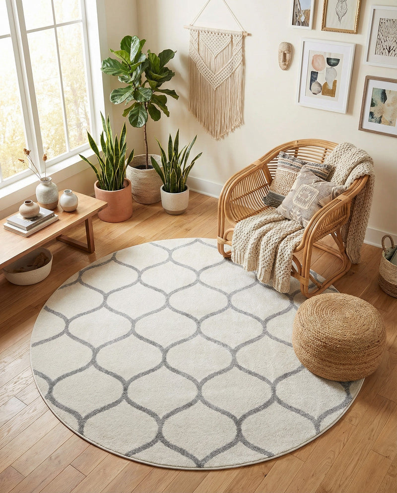 Trellis Mosaic Collection Area Rug -  Pergolatown (Ivory) Round Ivory  lifestyle 85