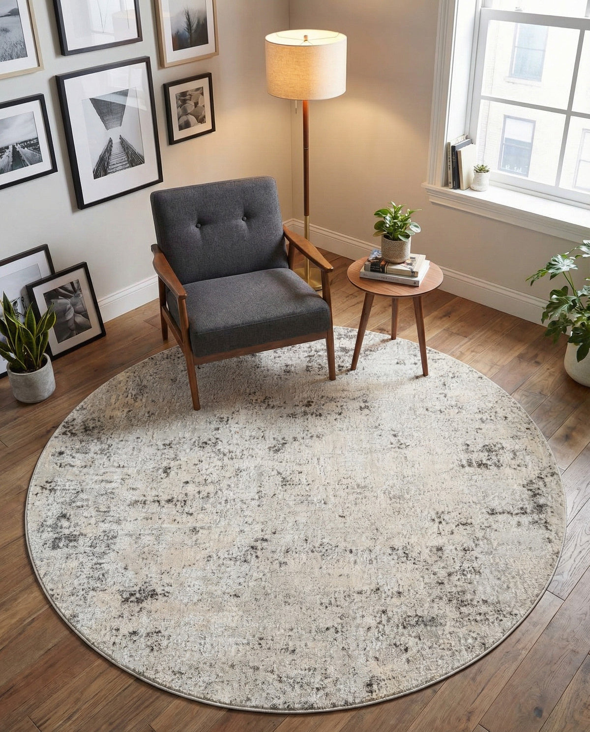 Aegean Elegance Collection Area Rug -  Paros Round Gray  lifestyle 82