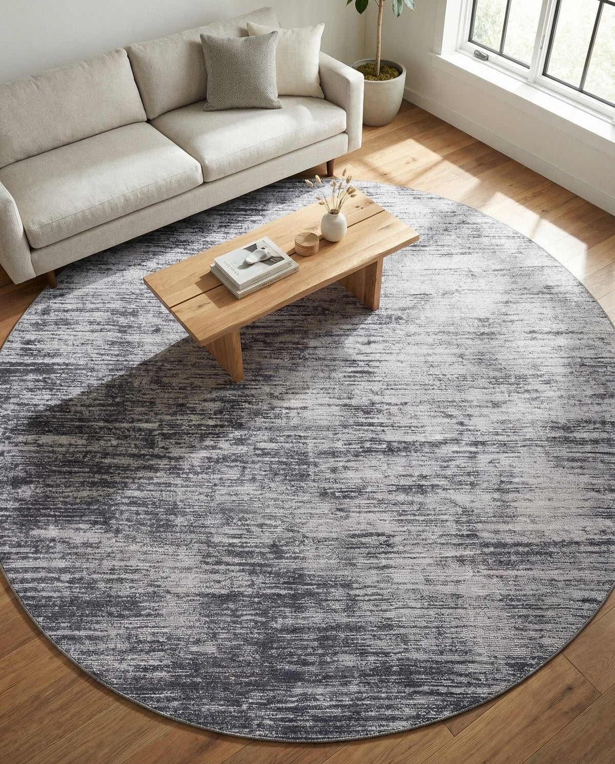 Sahara Essence Collection Area Rug - Oasis (Gray) Round Gray  lifestyle 111