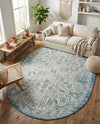 Tribal Terrace Treasures Collection Area Rug - Mayan Marina (Teal) Oval Teal  lifestyle 69