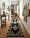 Tabriz Tapestry Collection Area Rug - Azerbaijan (Black) Runner Black  lifestyle 67