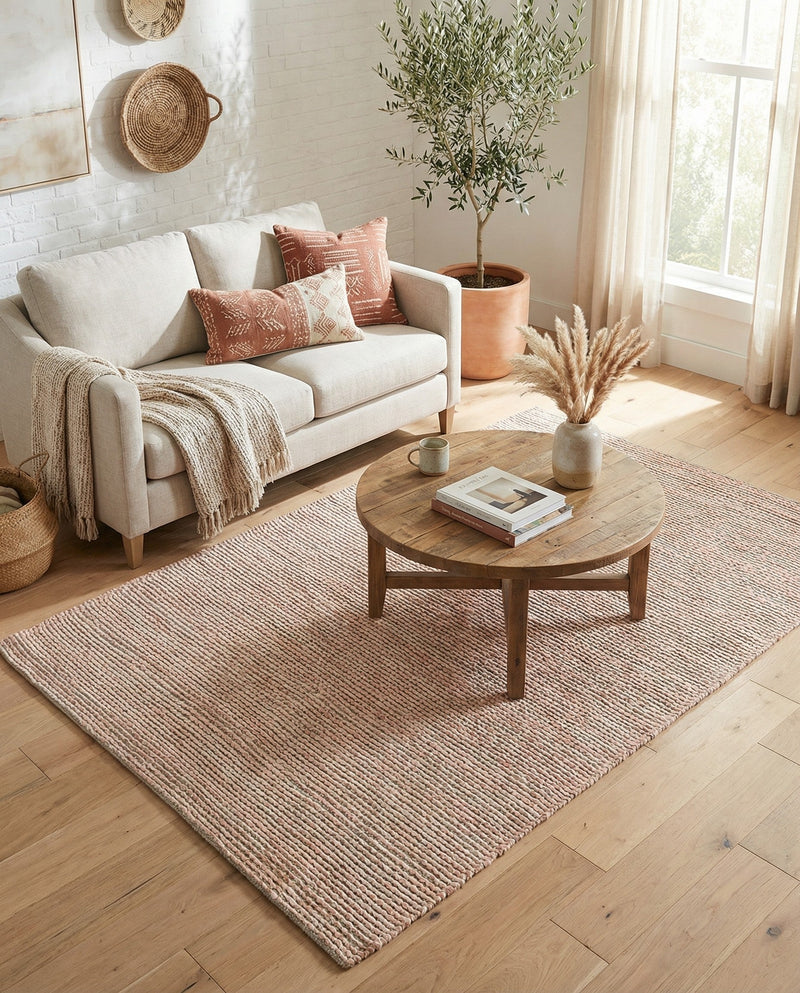 Coastal Haven Striped Jute Collection Area Rug - Marina Rectangle Pink and Gray  lifestyle 21
