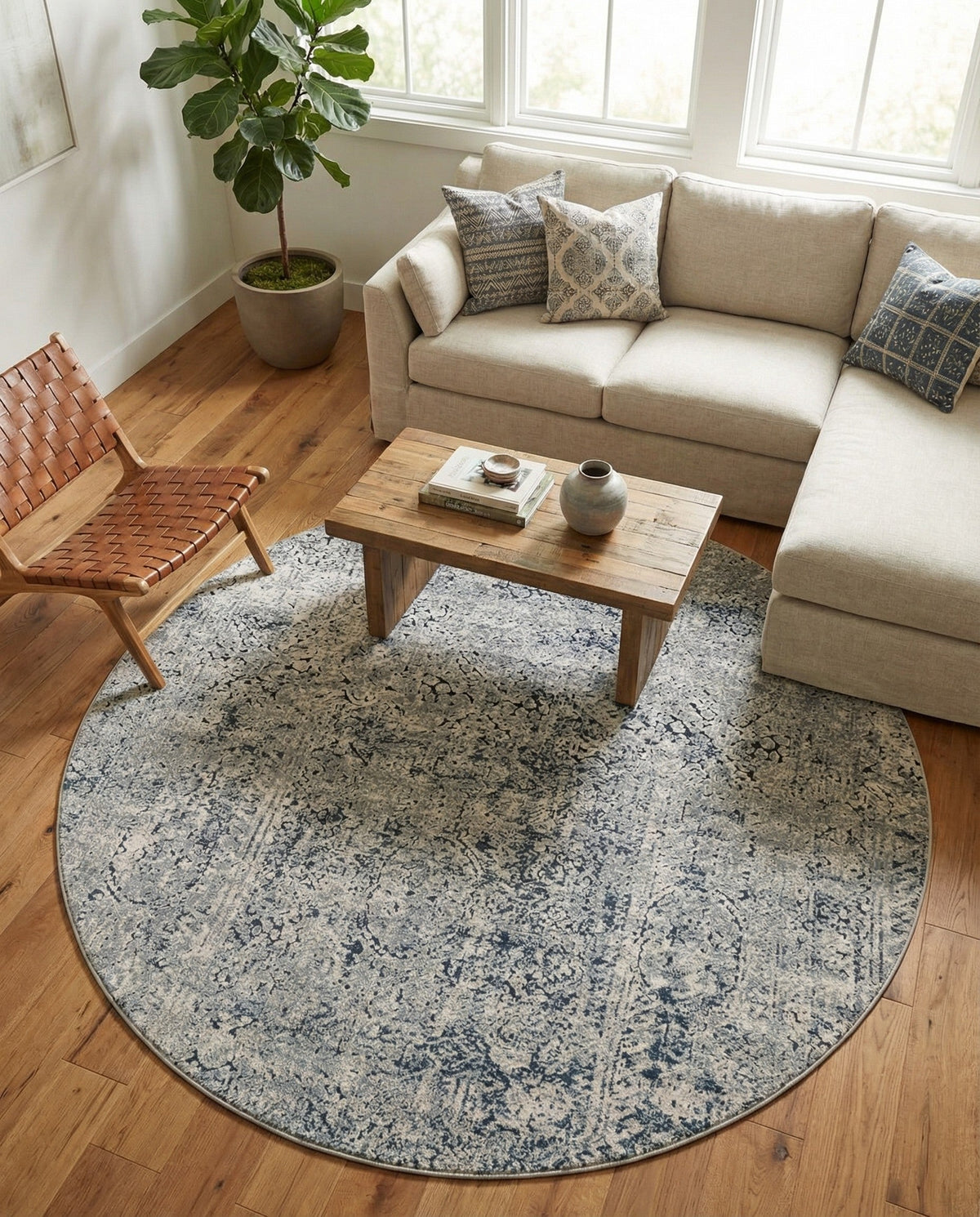 Coastal Manor Collection Area Rug -  Wavecrest Round Gray  lifestyle 136